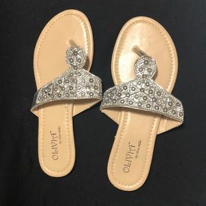 Olivia by Olivia Miller slip on silver sandals